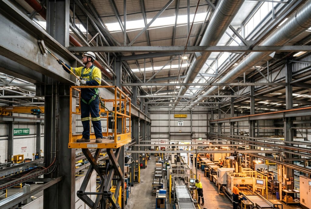 Limpieza de Naves Industriales - Estructuras en altura, zonas de difícil acceso y maquinaria limpia sin parar tu producción un solo día