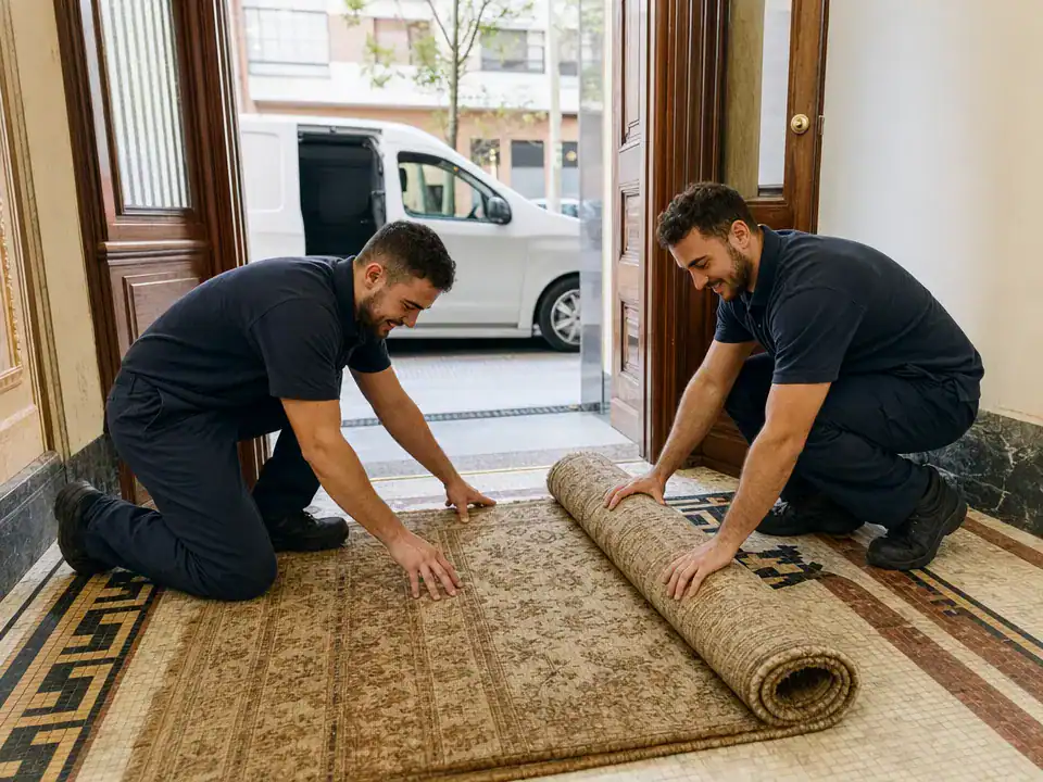 Limpieza de Alfombras y Moquetas en Basauri: recogida de alfombra a domicilio en un portal