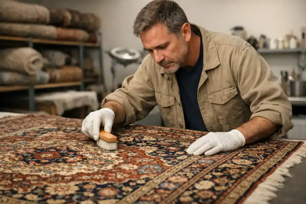 Limpieza de Alfombras y Moquetas en Getxo: restauración cuidadosa de una alfombra persa de valor