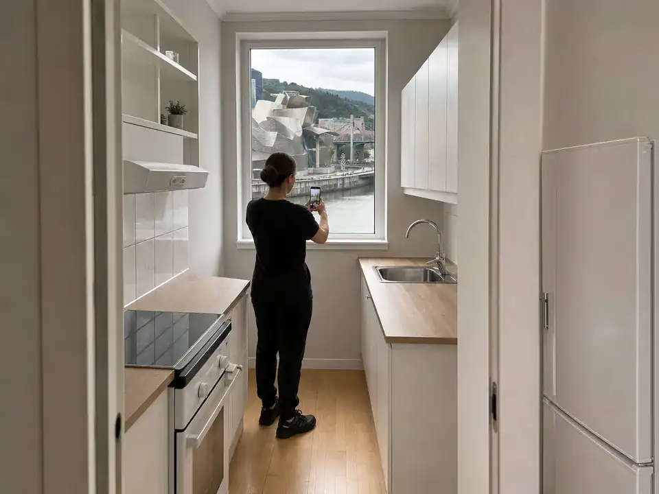 Limpieza de pisos turísticos en Bilbao: fotos de confirmación de la cocina lista para el próximo huésped