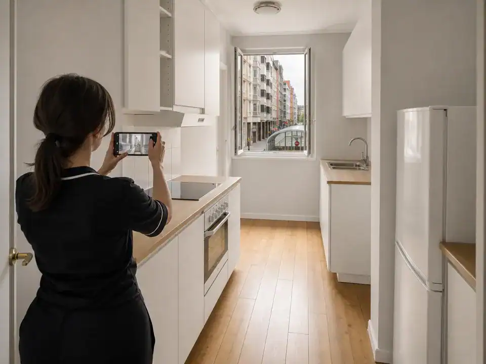 Limpieza de pisos turísticos en Basauri: fotos de confirmación de la cocina lista para el siguiente huésped