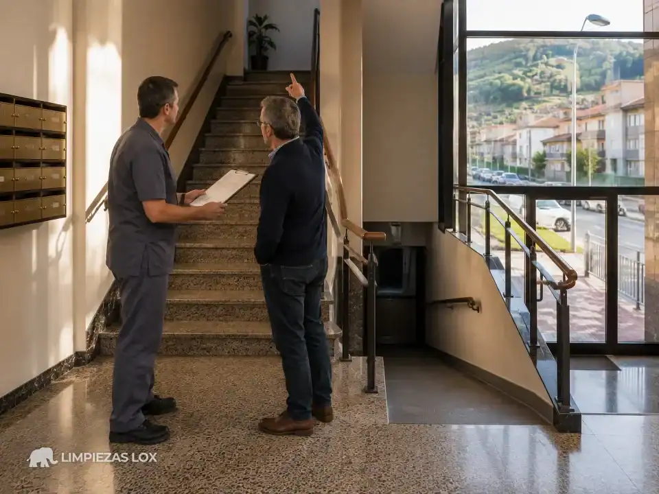 Limpieza de escaleras en Galdakao: presupuesto del portal revisado con el presidente de la comunidad