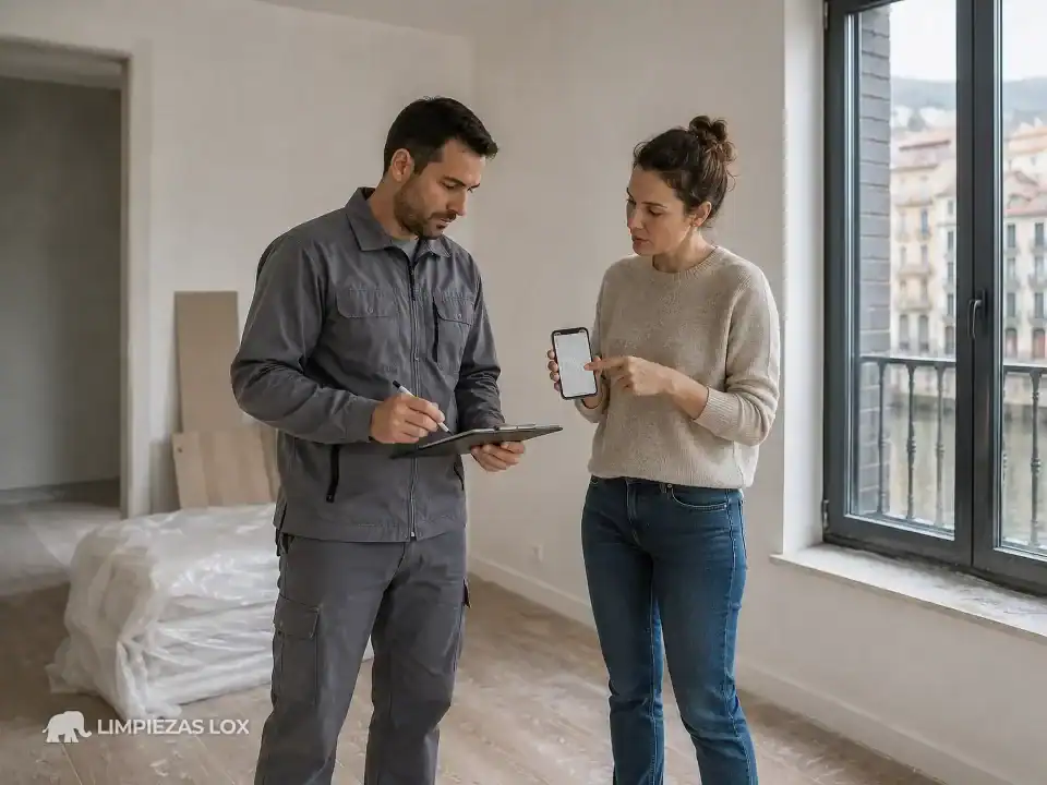 Limpieza de fin de obra en Bilbao: técnico valorando un piso turístico para dar precio cerrado