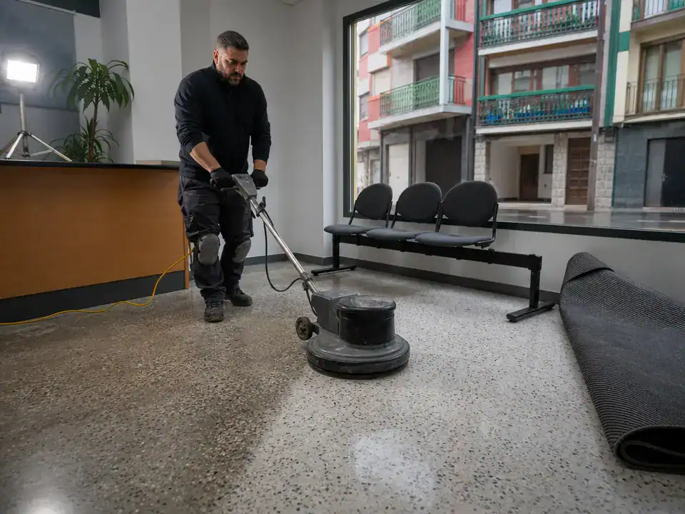 Limpieza de oficinas en Santurtzi: tratamiento del suelo en la recepción de una oficina de Mamariga