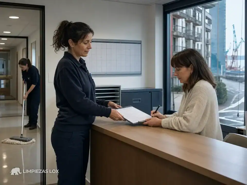 Limpieza de oficinas en Sestao: parte firmado y aviso previo en un despacho de Urbinaga