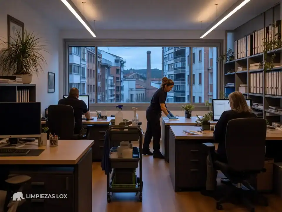 Limpieza de oficinas en Sestao: el equipo entra a su hora fija en una gestoría pequeña