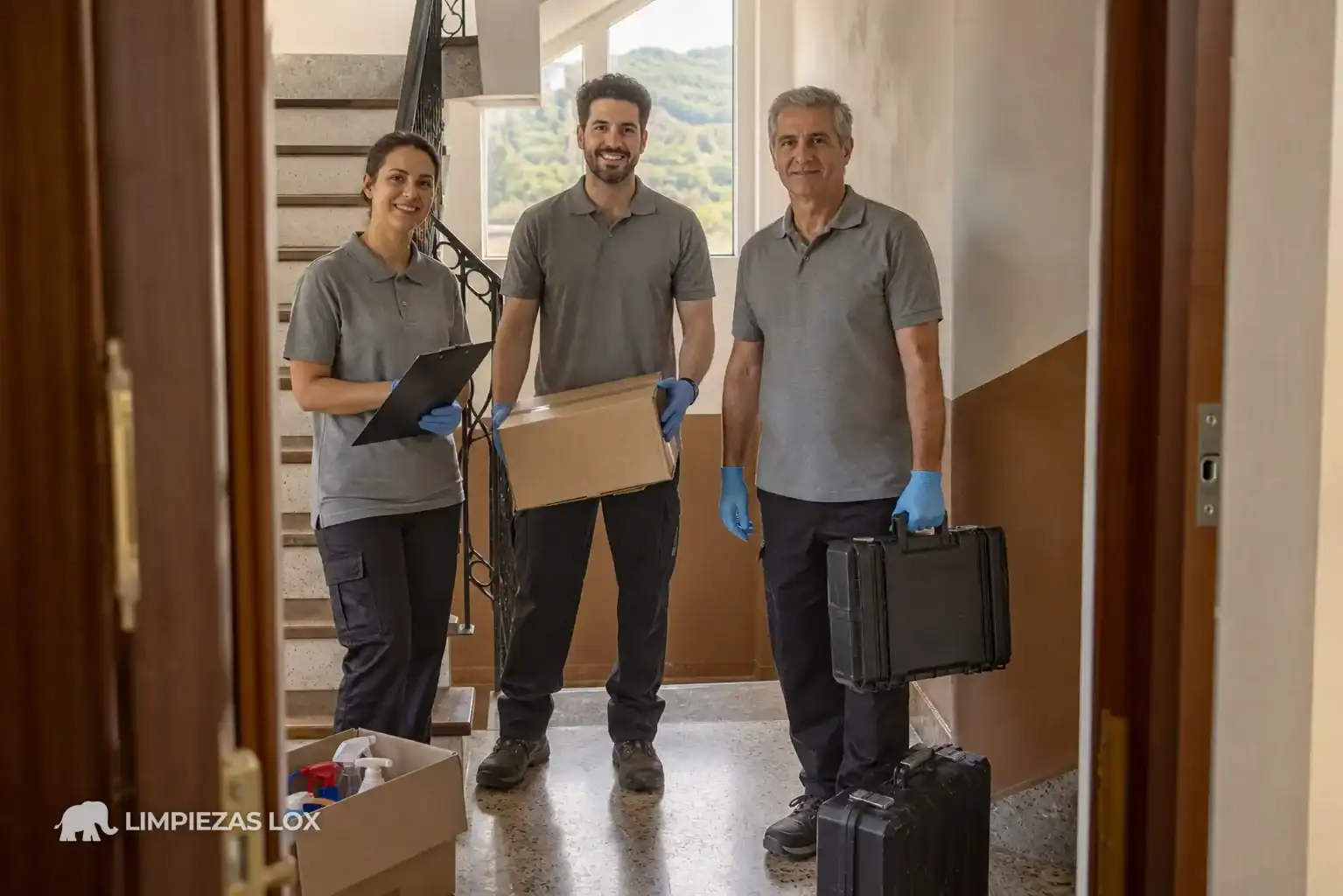 Síndrome de Diógenes en Galdakao: equipo profesional en la entrada de un piso en Bengoetxe