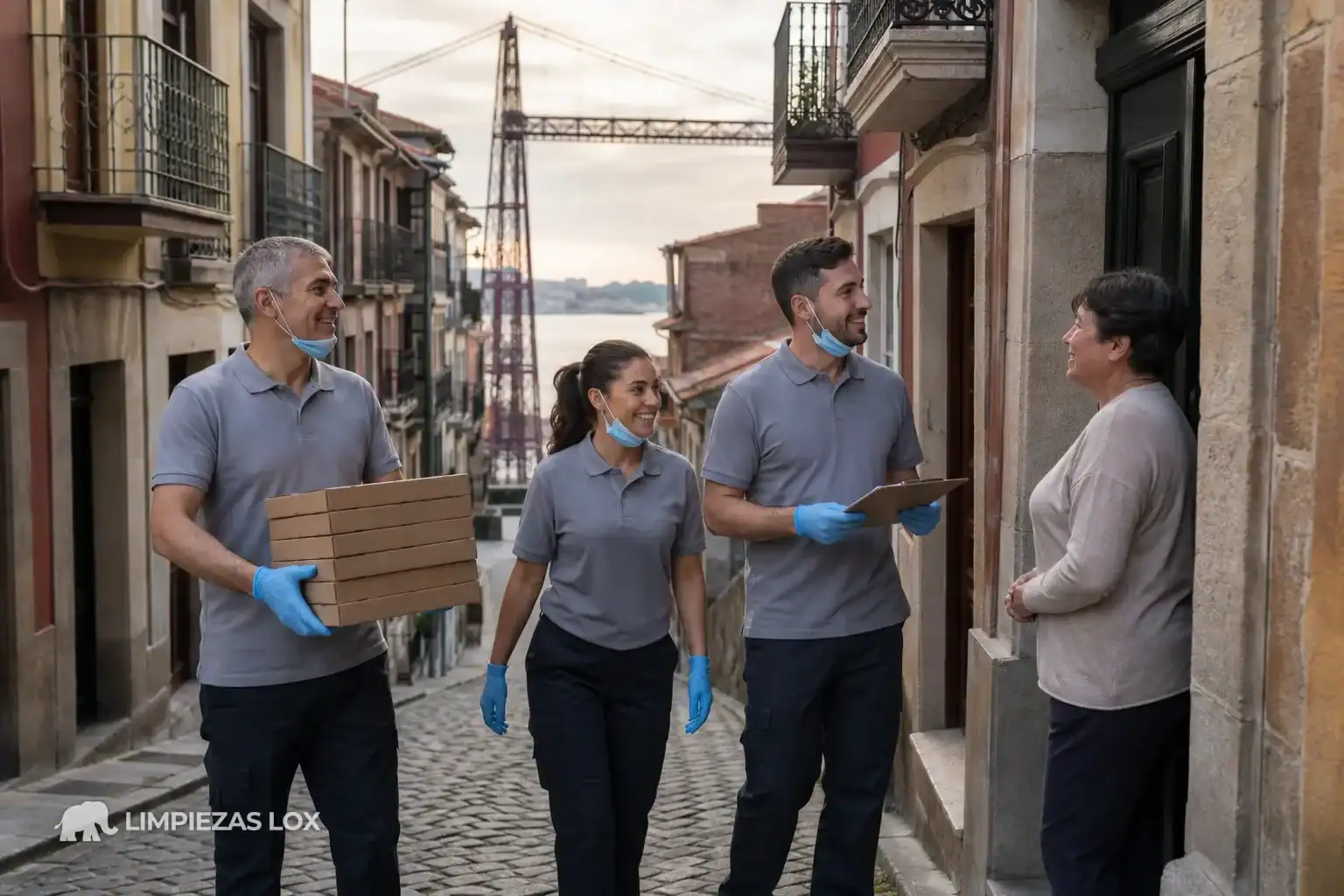 Síndrome de Diógenes en Portugalete: equipo llegando a un portal del Casco Viejo